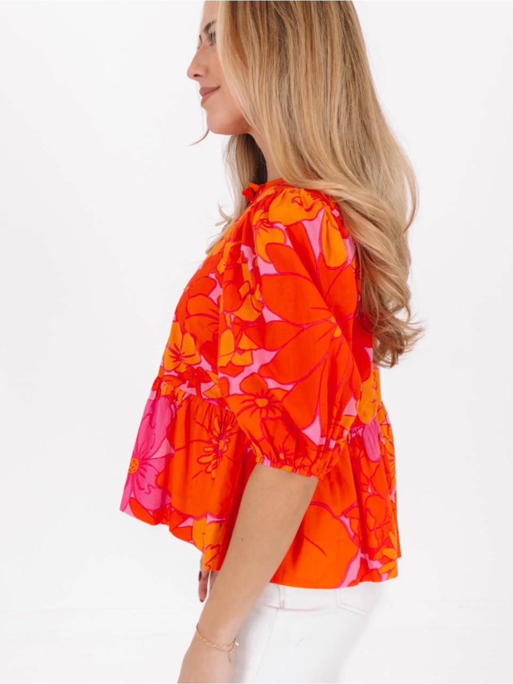 NWT - J.Marie Lizzie peplum blouse. Gorgeous, vibrant color – large - Picture 2 of 11